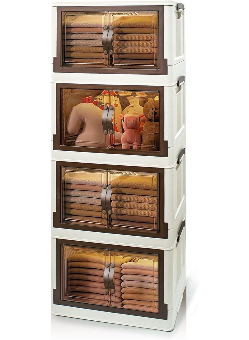 NAMA 4-Tier Plastic Clear-Door Storage Cabinet, White and Beige Display Drawers, Organizer Unit with Transparent Doors, Home Office Storage Solution - Image 1